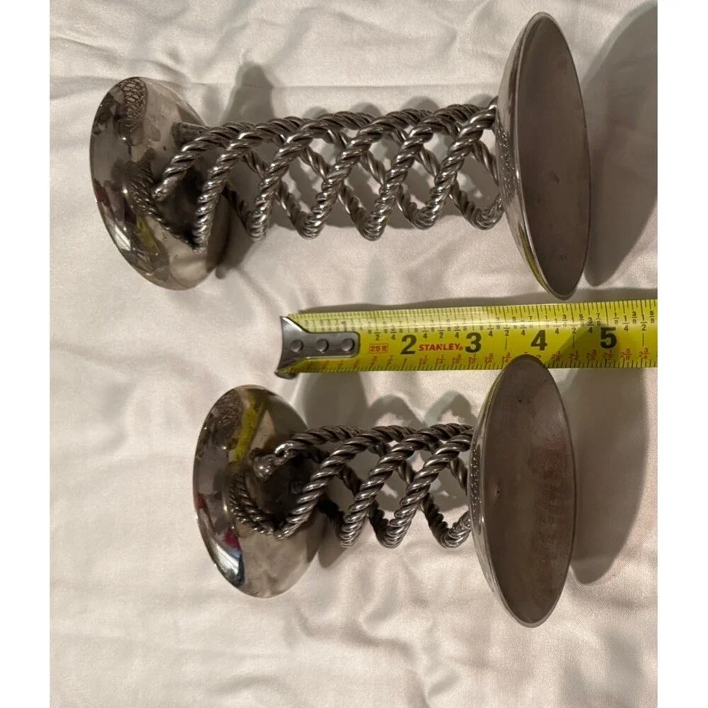 Lot of 3 Vintage Twisted Wire Spring Taper Candlestick Holder MCM
